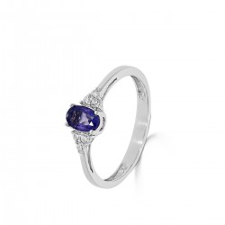 Ring 18 karaat met blauwe saffier en diamant, briljant geslepen - 116364