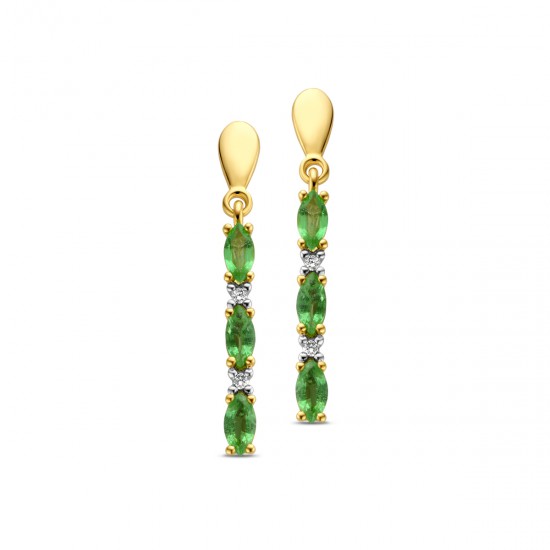 Oorbellen 18 karaat met diamant en smaragd edelstenen - 115562