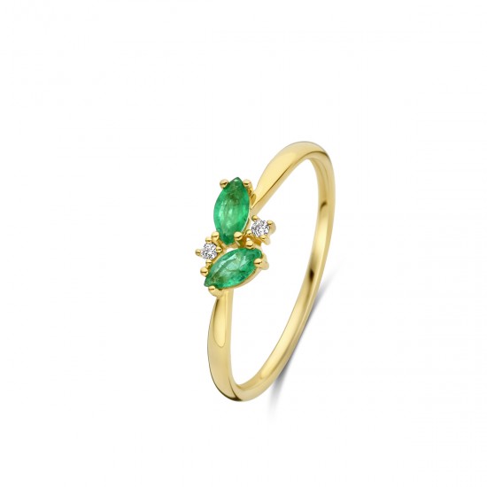 Ring 18 karaat met diamant en smaragd - 117122