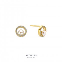 Aucielle oorstekers parel met zirconium steen - 121384