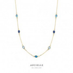 Aucielle ketting met zirconium steen blauw ovaal 39+2+2+2cm - 121396
