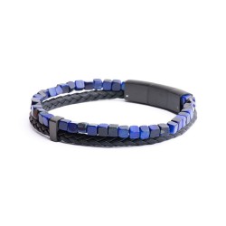 Gemini armband dubbele armband met Italiaans leer en blauwe Tijgeroog - 117397